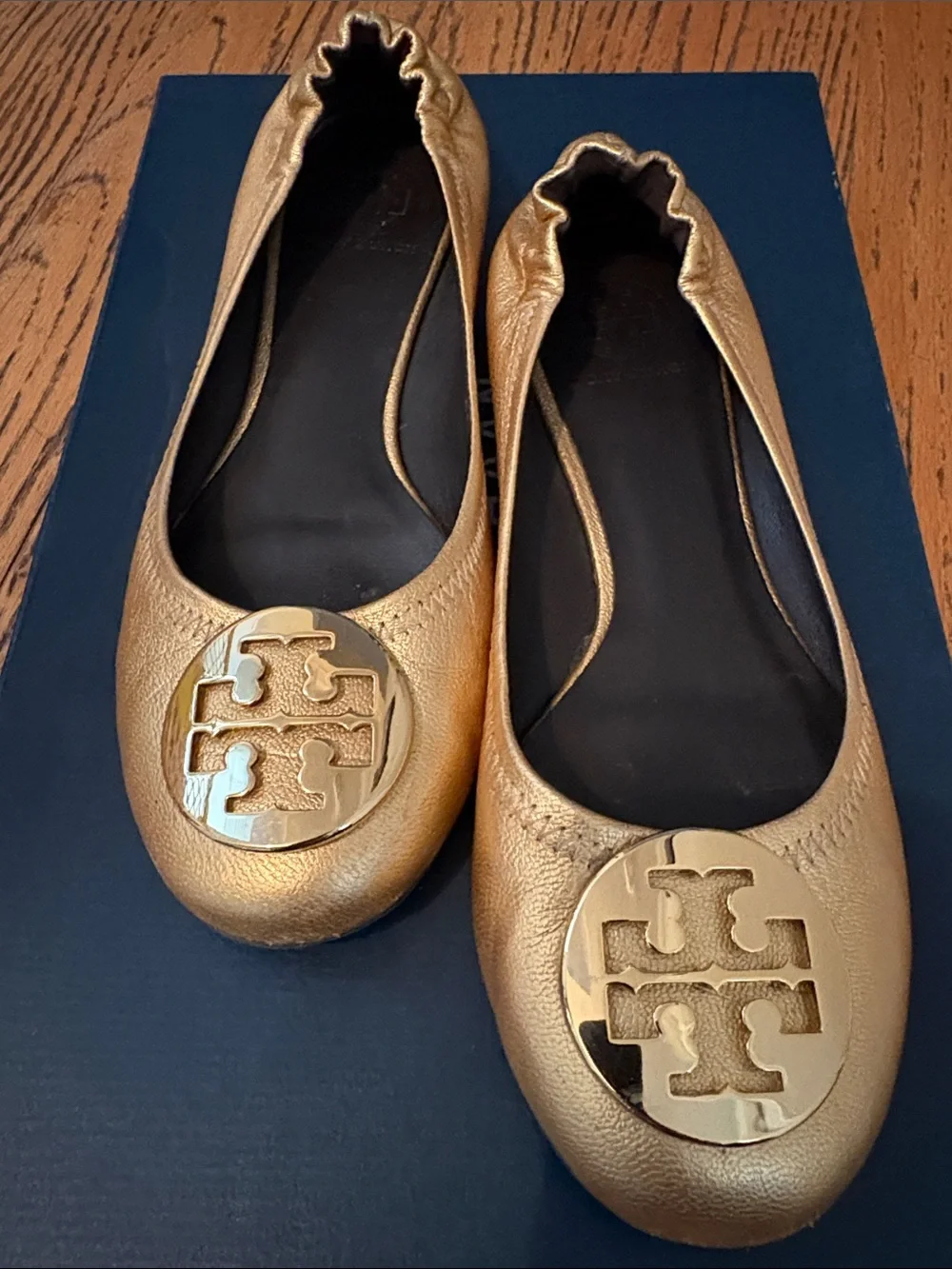Tory Burch Gold Logo Ballet Flats